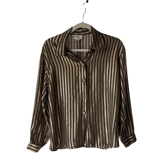 Expose Tops - Exposé Vintage Gold and Black Striped Shirt